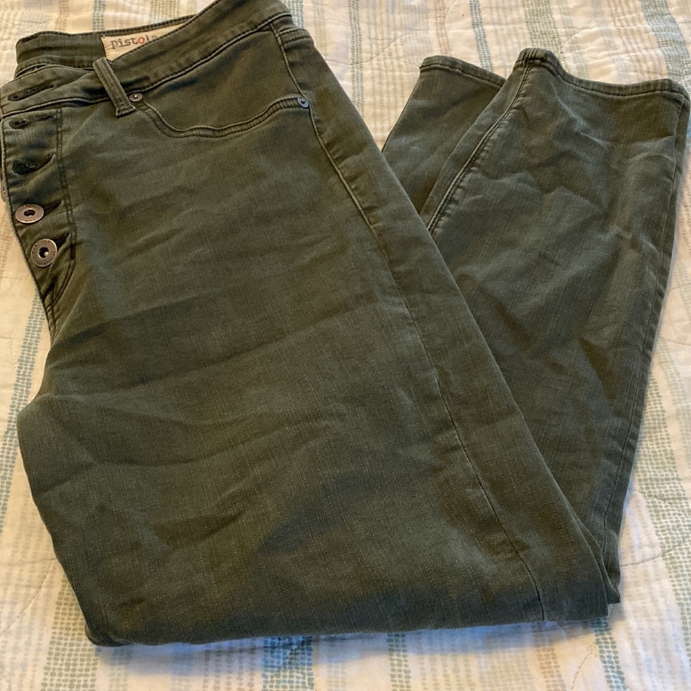 Army green skinny jeans